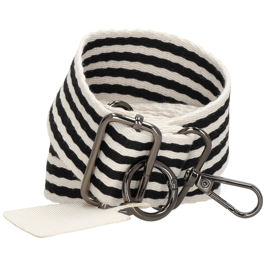 Taschenriemen|Wechselriemen 140cm in Schwarz|Weiß gestreift mit Karabiner - leder-accessoires.com