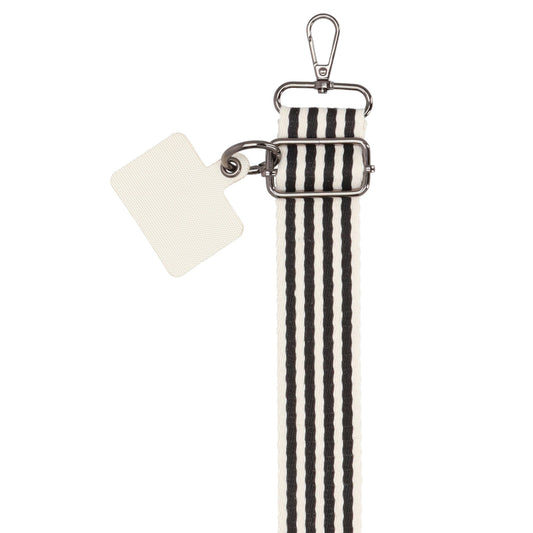 Taschenriemen|Wechselriemen 140cm in Schwarz|Weiß gestreift mit Karabiner - leder-accessoires.com