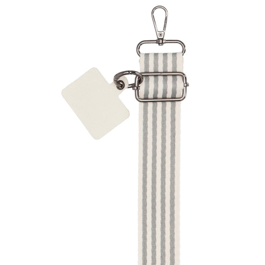 Taschenriemen|Wechselriemen 140cm in Grau|Weiß gestreift mit Karabiner - leder-accessoires.com