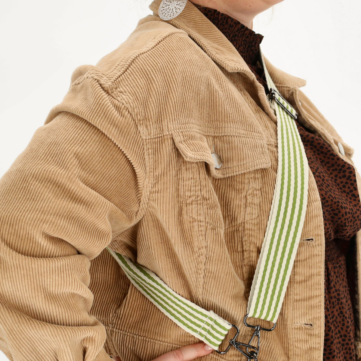 Taschenriemen|Wechselriemen 140cm in Grün|Weiß gestreift mit Karabiner - leder-accessoires.com