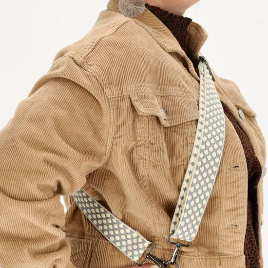 Taschenriemen Grau Weiß gepunktet 140x40cm – Breiter Wechselriemen - leder-accessoires.com