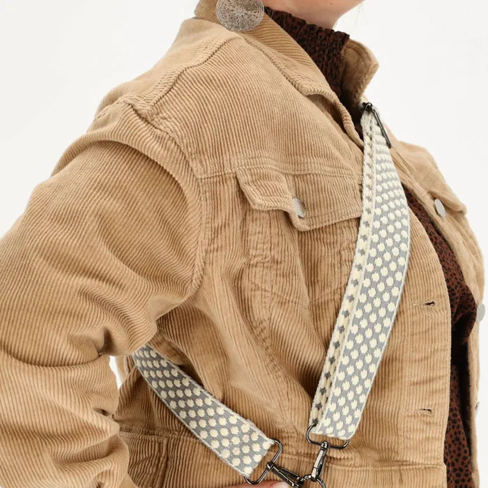 Taschenriemen Grau Weiß gepunktet 140x40cm – Breiter Wechselriemen - leder-accessoires.com