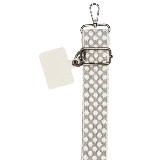Taschenriemen Grau Weiß gepunktet 140x40cm – Breiter Wechselriemen - leder-accessoires.com