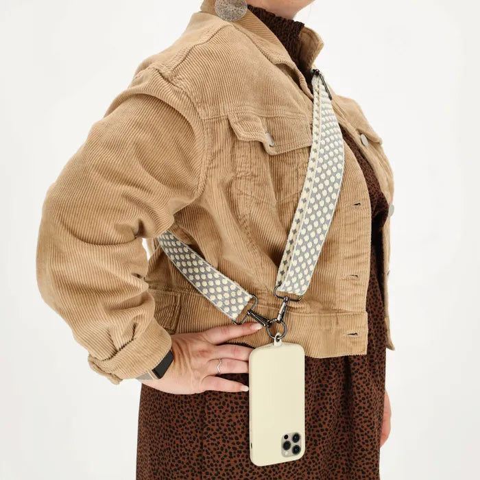 Taschenriemen Grau Weiß gepunktet 140x40cm – Breiter Wechselriemen - leder-accessoires.com