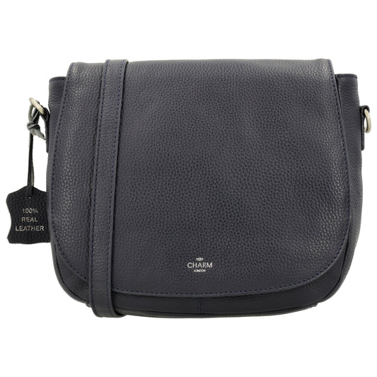 Satteltasche 25 x 22,5cm in Blau|Marine mit Überschlag und Reißverschluss - leder-accessoires.com