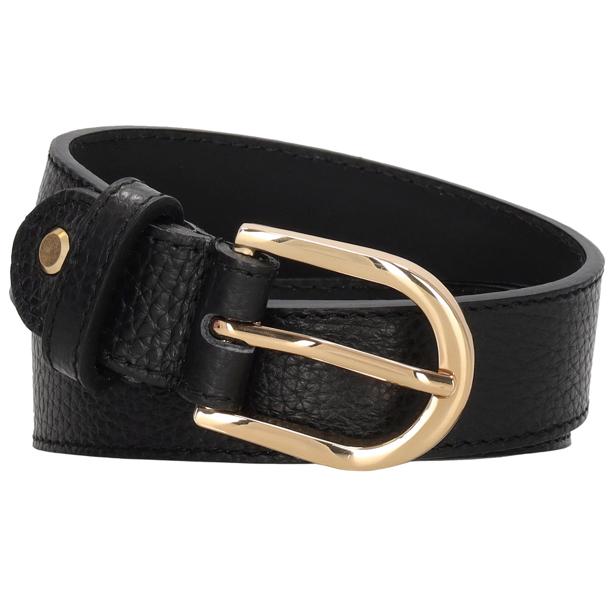 Schwarzer Ledergürtel 2cm mit goldener Schnalle, individuell kürzbar - leder-accessoires.com