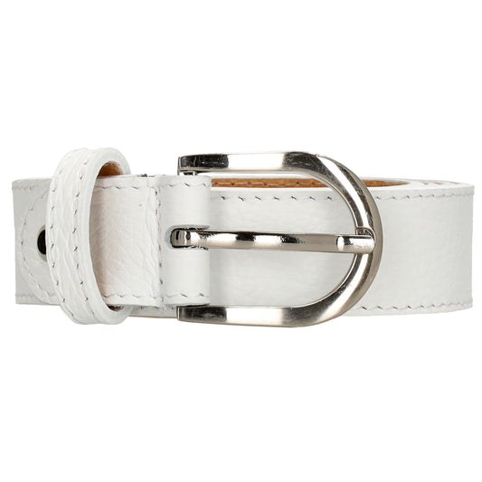 Weißer Ledergürtel 2cm mit silberner Schnalle, individuell kürzbar - leder-accessoires.com