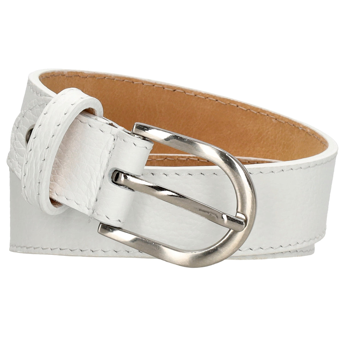 Weißer Ledergürtel 2cm mit silberner Schnalle, individuell kürzbar - leder-accessoires.com