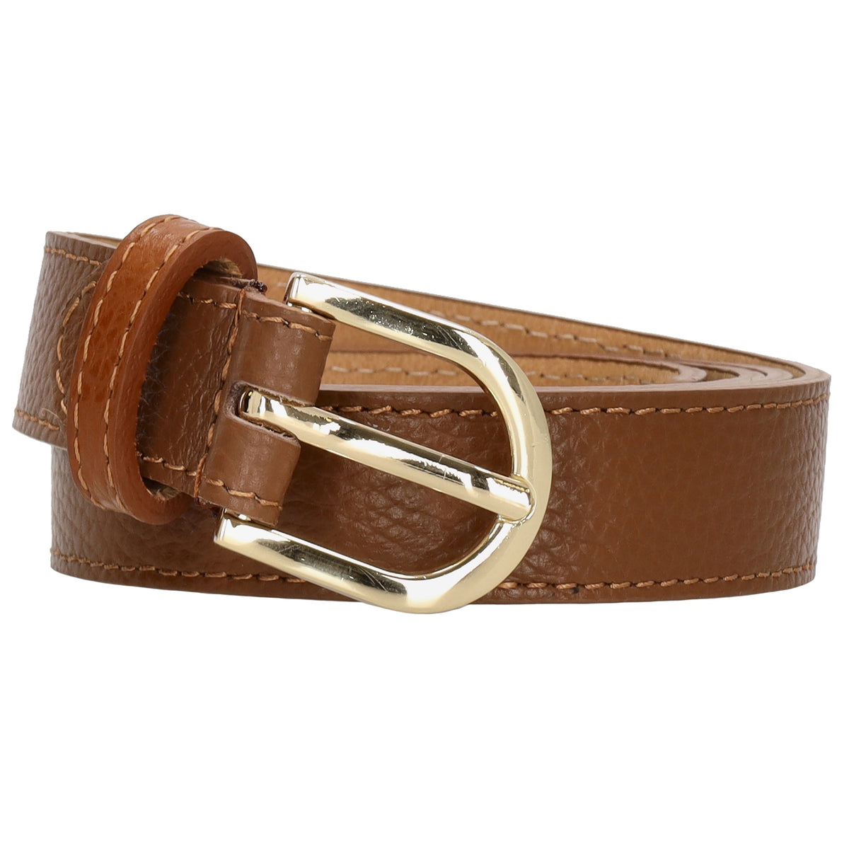 Brauner Ledergürtel 2cm mit goldener Schnalle, individuell kürzbar - leder-accessoires.com