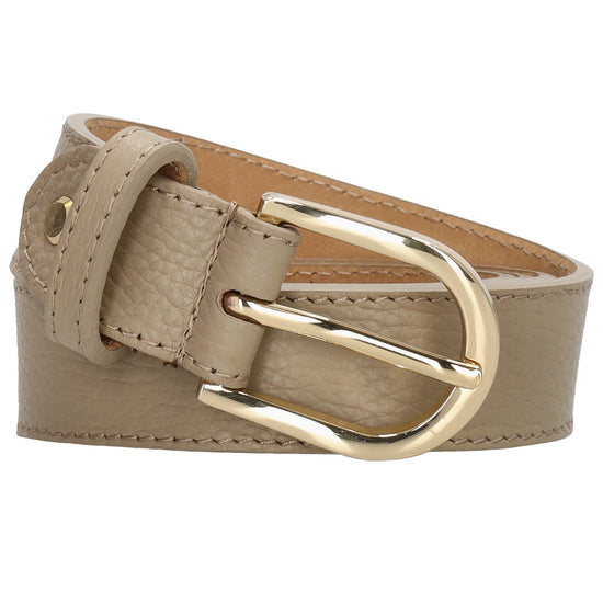 Taupe Ledergürtel 2cm mit goldener Schnalle, individuell kürzbar - leder-accessoires.com