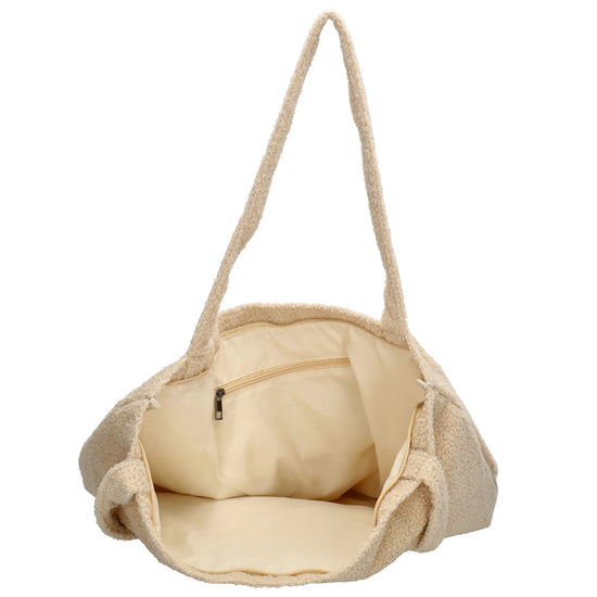 Shopper Teddyfell 60 x 36cm in Beige mit Reißverschluss - leder-accessoires.com