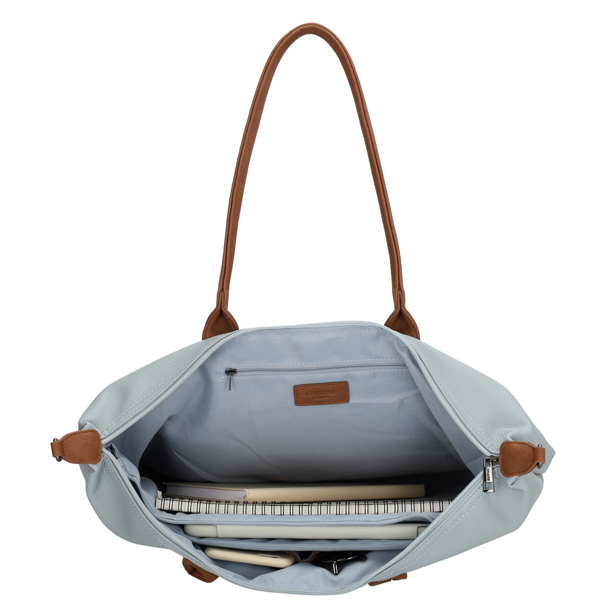 Hellblauer Shopper 51x33cm mit Laptopfach 15,6 Zoll - leder-accessoires.com