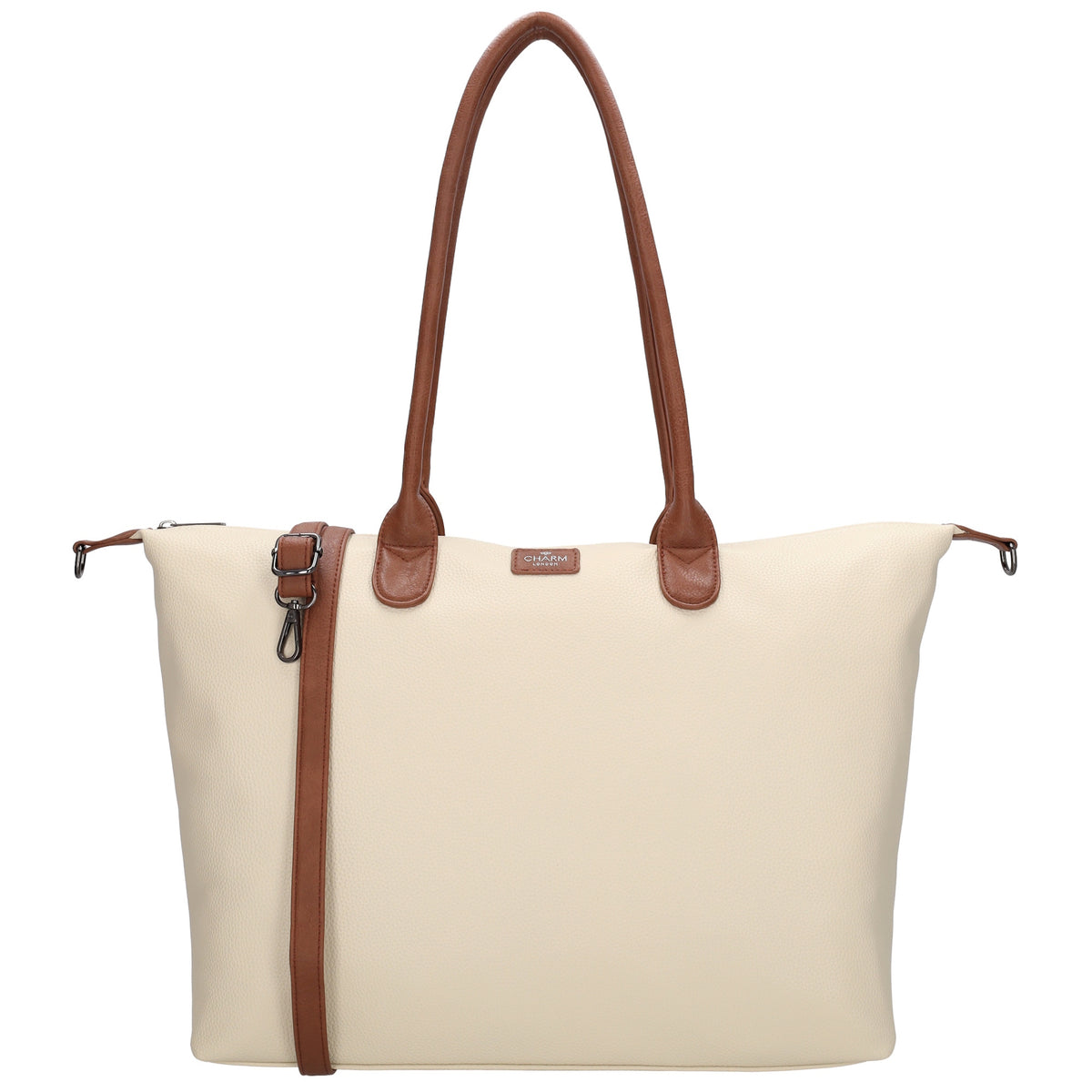 Beiger Shopper 51x33cm mit Laptopfach 15,6 Zoll - leder-accessoires.com