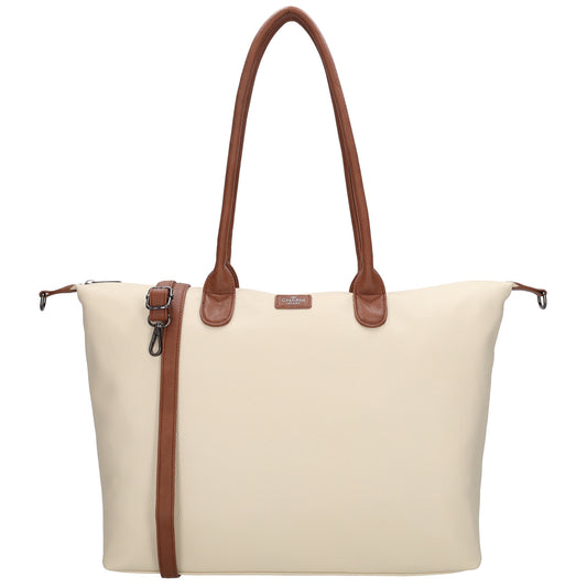 Beiger Shopper 51x33cm mit Laptopfach 15,6 Zoll - leder-accessoires.com