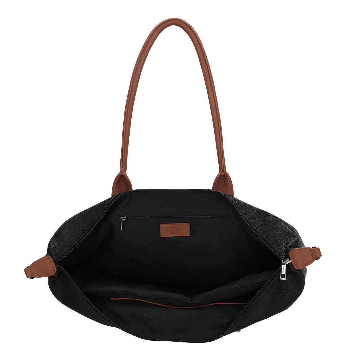 Schwarzer Shopper 51x33cm mit Kontrast-Schulterriemen - leder-accessoires.com