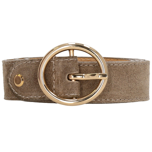 Taupefarbener Ledergürtel Damen 2,5cm - Gold-Vollschließe, Personalisierbar - leder-accessoires.com