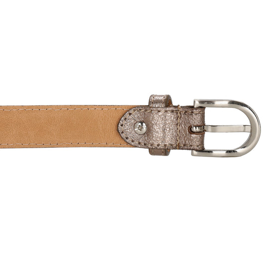 Hochwertiger Ledergürtel in Champagner – Metallic Look, 2,5cm, Silber-Schließe - leder-accessoires.com