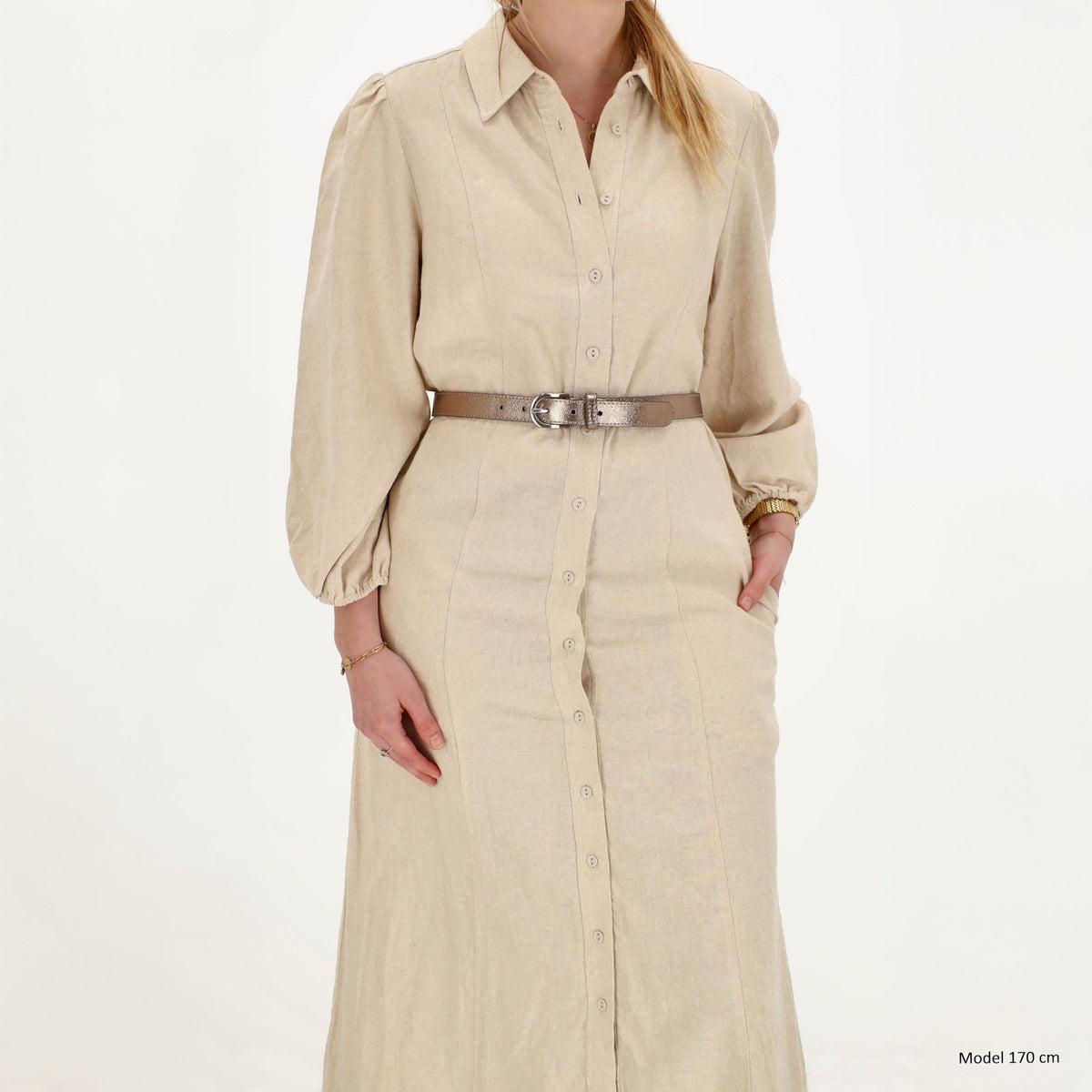Hochwertiger Ledergürtel in Champagner – Metallic Look, 2,5cm, Silber-Schließe - leder-accessoires.com