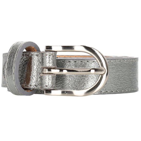 Hochwertiger Ledergürtel in Silber – Metallic Gürtel, 2,5cm, Silber-Schließe - leder-accessoires.com