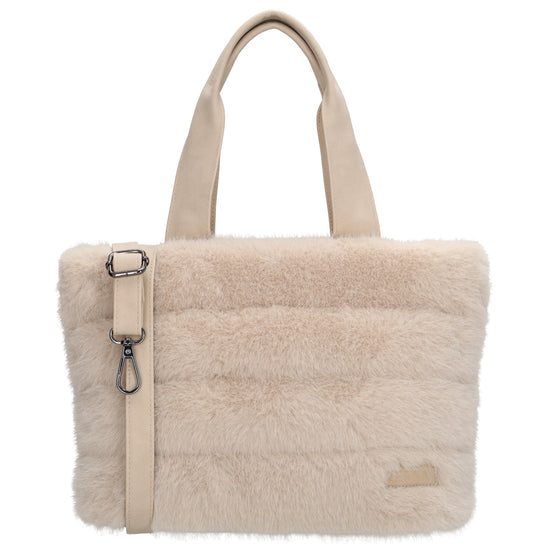 Shopper 30x21cm Beige aus Kunstfell mit Reißveschluss - leder-accessoires.com