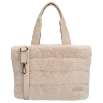 Shopper 30x21cm Beige aus Kunstfell mit Reißveschluss - leder-accessoires.com