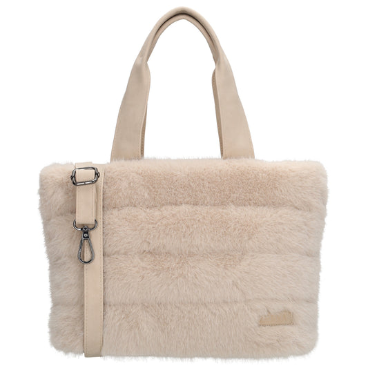 Shopper 30x21cm Beige aus Kunstfell mit Reißveschluss - leder-accessoires.com