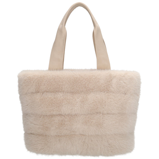 Shopper 30x21cm Beige aus Kunstfell mit Reißveschluss - leder-accessoires.com