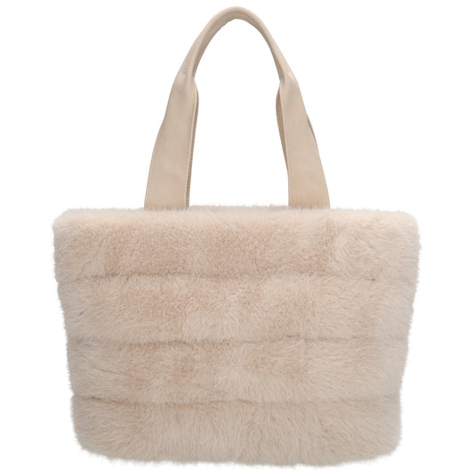 Shopper 30x21cm Beige aus Kunstfell mit Reißveschluss - leder-accessoires.com