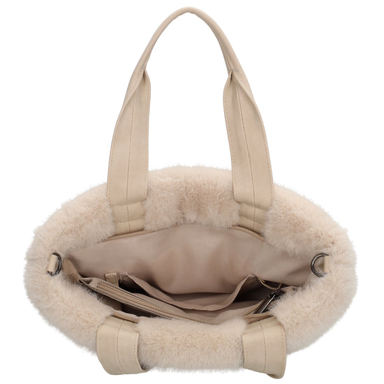 Shopper 30x21cm Beige aus Kunstfell mit Reißveschluss - leder-accessoires.com