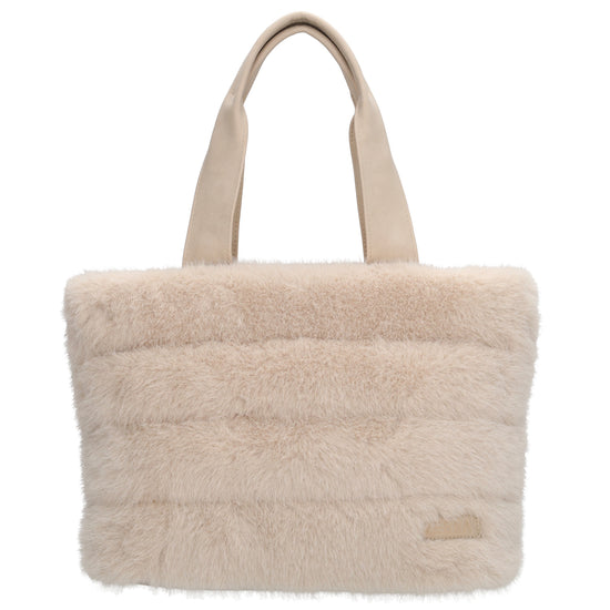 Shopper 30x21cm Beige aus Kunstfell mit Reißveschluss - leder-accessoires.com