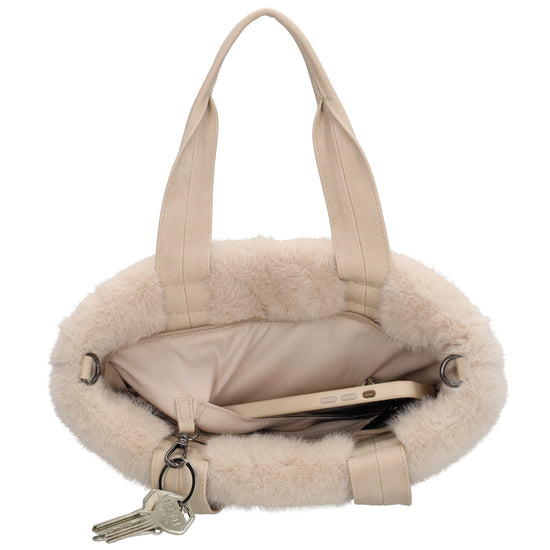 Shopper 30x21cm Beige aus Kunstfell mit Reißveschluss - leder-accessoires.com