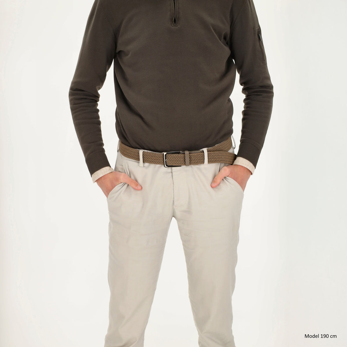 Stretchgürtel|Bandgürtel 35mm in Taupe mit Dornschließe - leder-accessoires.com
