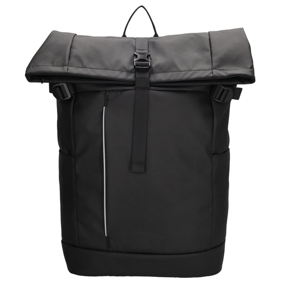 Rolltop-Rucksack 48x28cm in Schwarz mit Umschlag und Reißverschluss - leder-accessoires.com