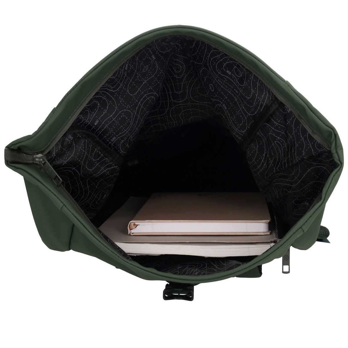 Rolltop-Rucksack 48x28cm in Dunkelgrün mit Umschlag und Reißverschluss - leder-accessoires.com