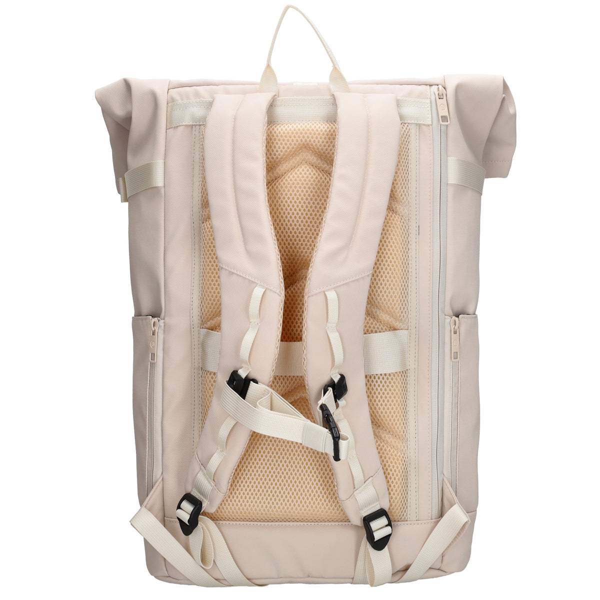 Rolltop-Rucksack 48x28cm in Creme mit Umschlag und Reißverschluss - leder-accessoires.com