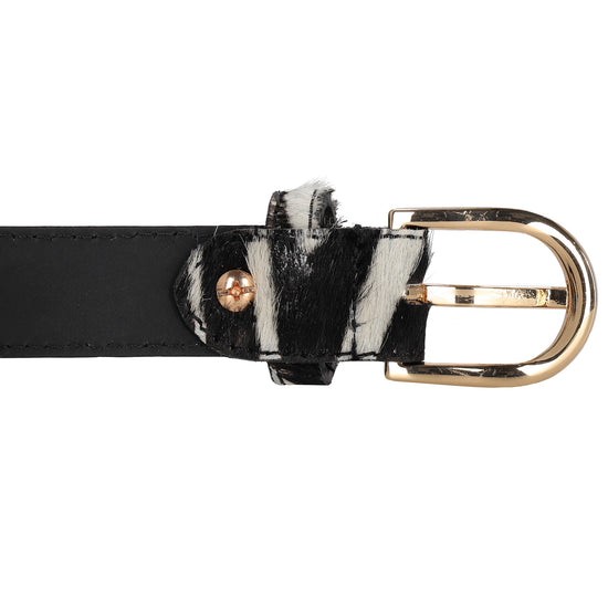 Ledergürtel 25mm in Zebra Optik mit Dornschließe in Gold - leder-accessoires.com