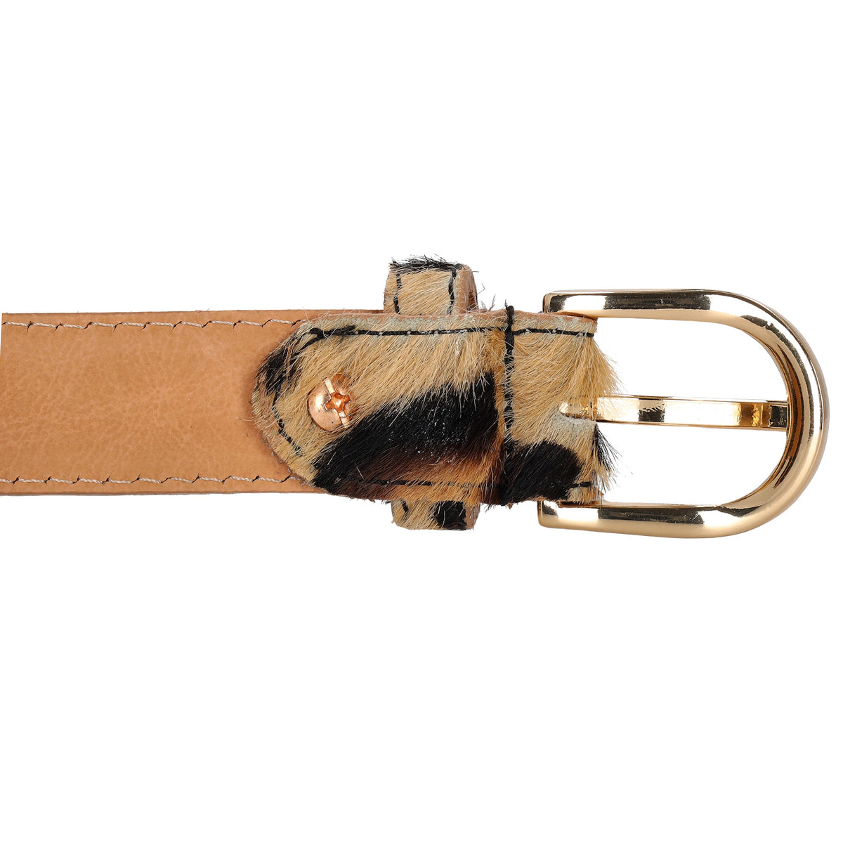 Ledergürtel 25mm in Panther Optik mit Dornschließe in Gold - leder-accessoires.com