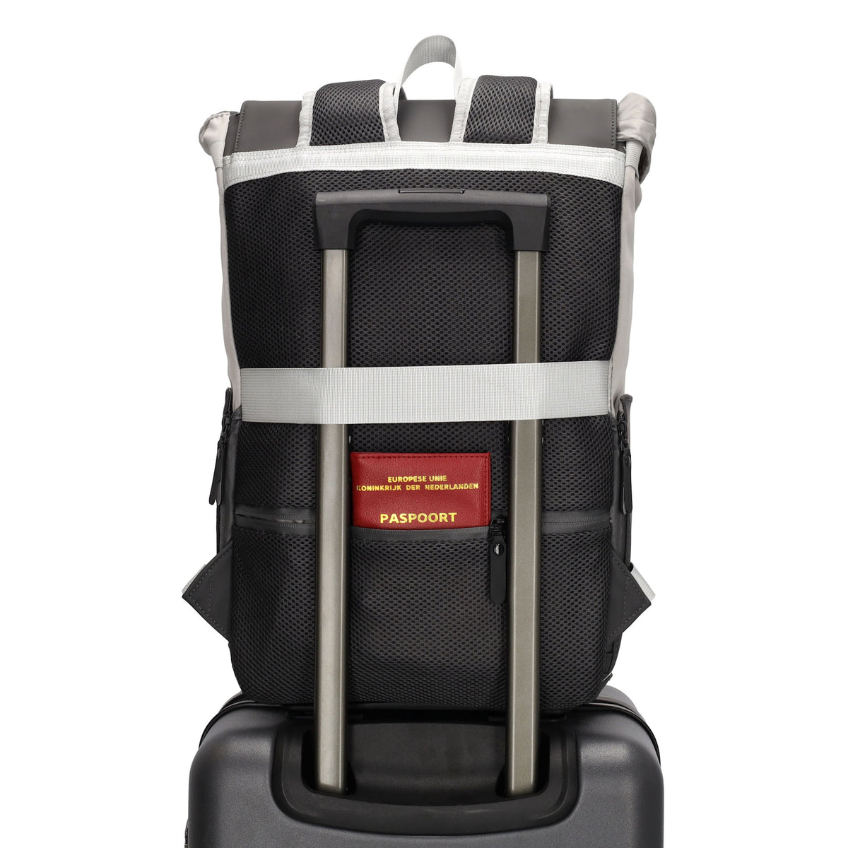 Grauer Laptoprucksack 26x41,5cm für 17,3 Zoll mit Trolleyband & Sicherheitsfach - leder-accessoires.com