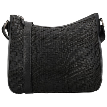 Schwarze Leder Umhängetasche 30x26cm mit Flechtoptik - leder-accessoires.com