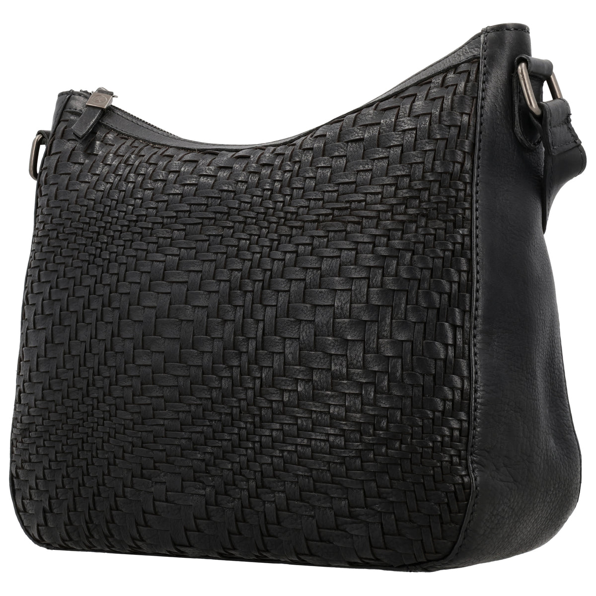 Schwarze Leder Umhängetasche 30x26cm mit Flechtoptik - leder-accessoires.com