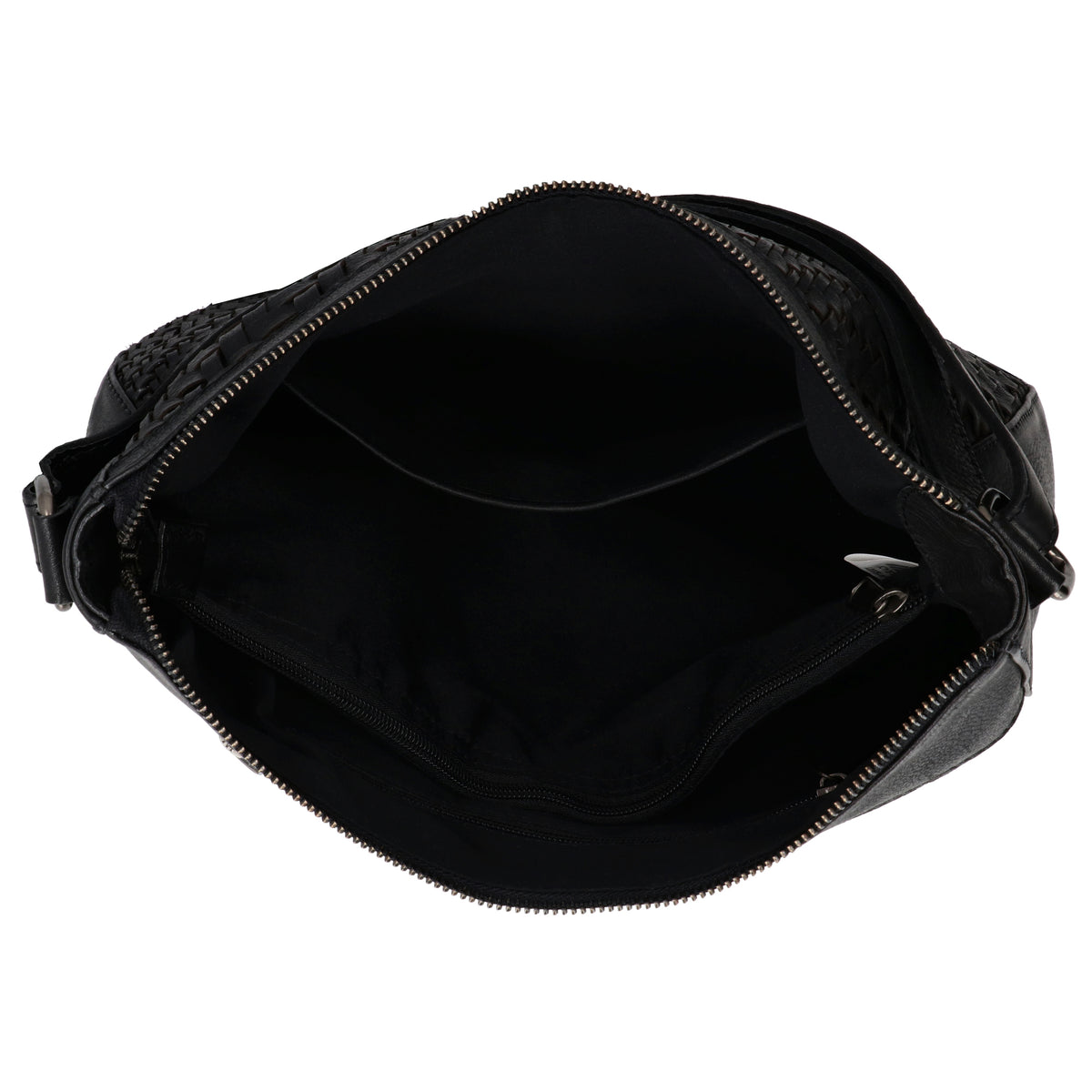 Schwarze Leder Umhängetasche 30x26cm mit Flechtoptik - leder-accessoires.com