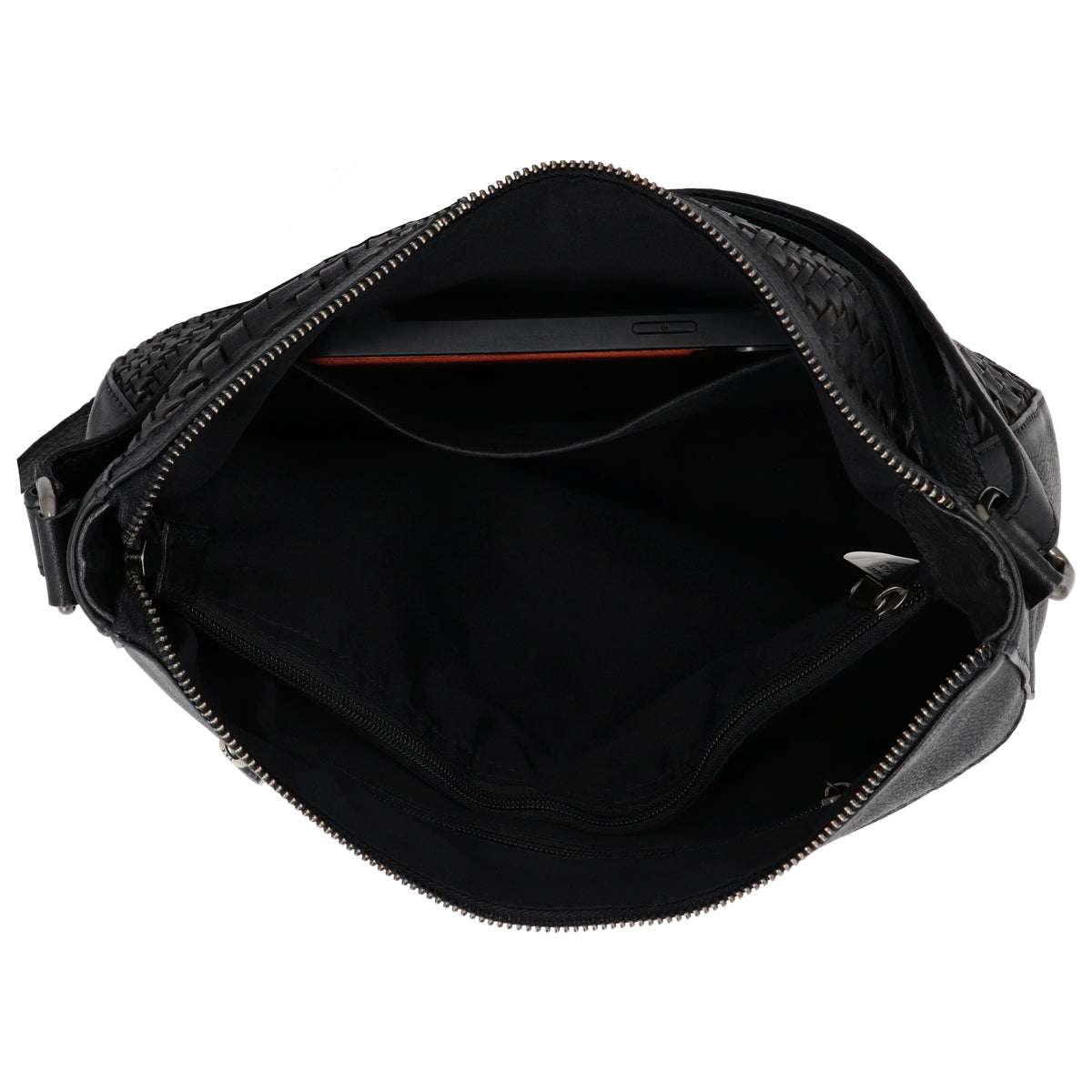 Schwarze Leder Umhängetasche 30x26cm mit Flechtoptik - leder-accessoires.com