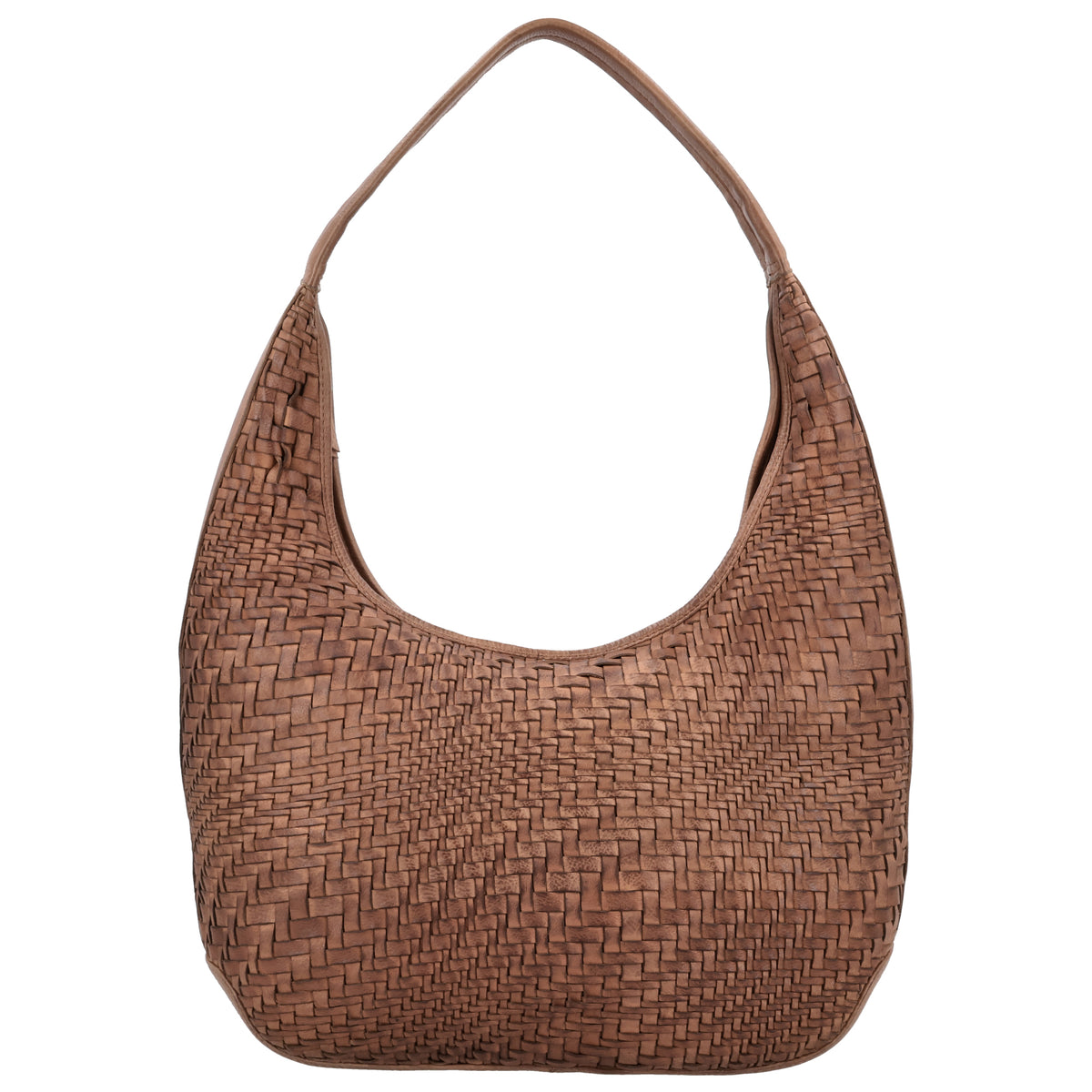 Cognac Leder Schultertasche 40x24cm geflochten - leder-accessoires.com