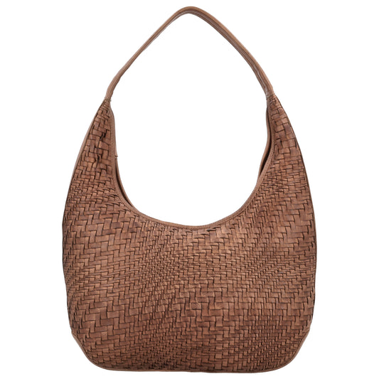 Cognac Leder Schultertasche 40x24cm geflochten - leder-accessoires.com