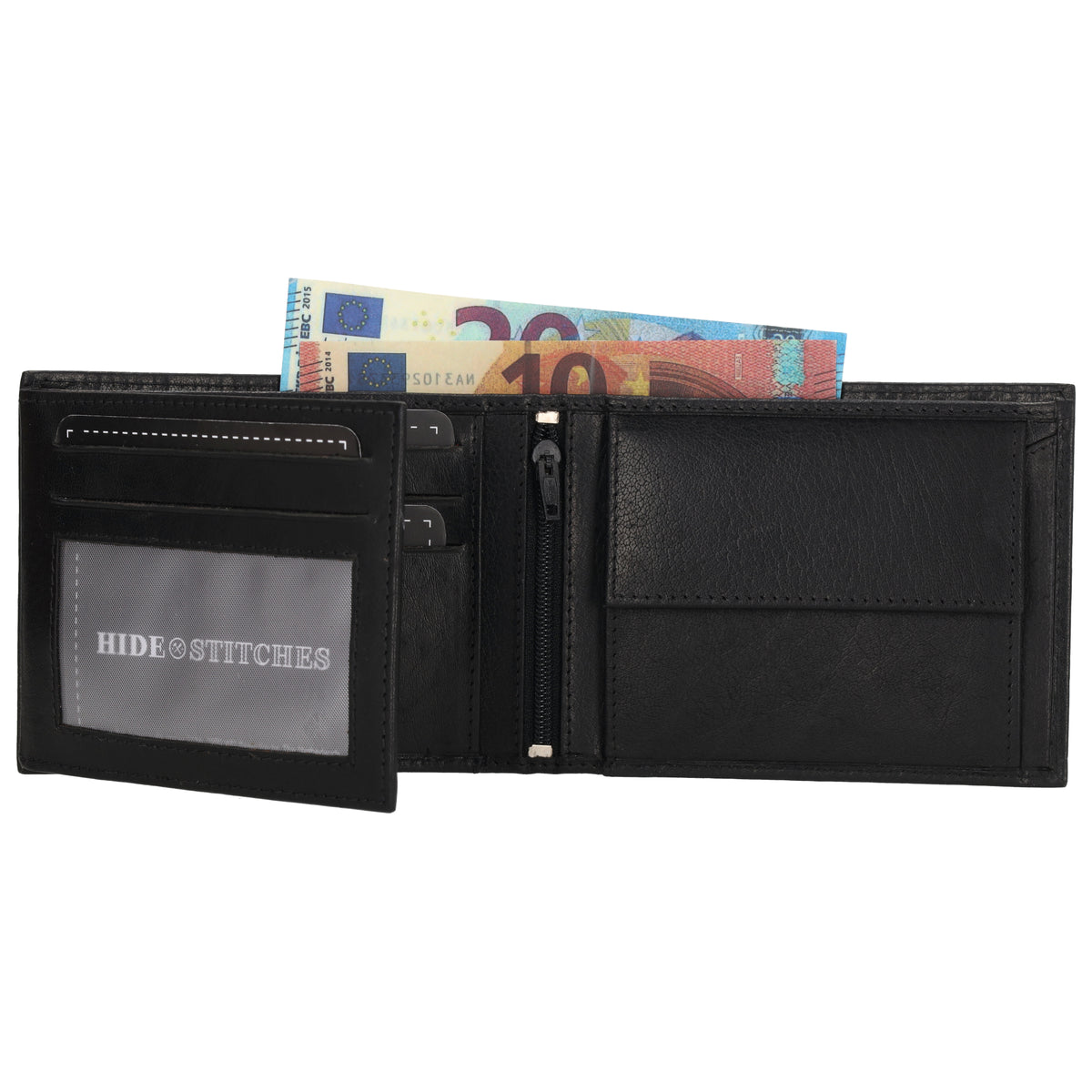 Geldbörse Querformat 9x12cm in Schwarz aus Leder - leder-accessoires.com
