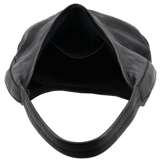 Umhängetasche| Beuteltasche 40x40cm aus Leder in Schwarz mit Reißverschluss - leder-accessoires.com