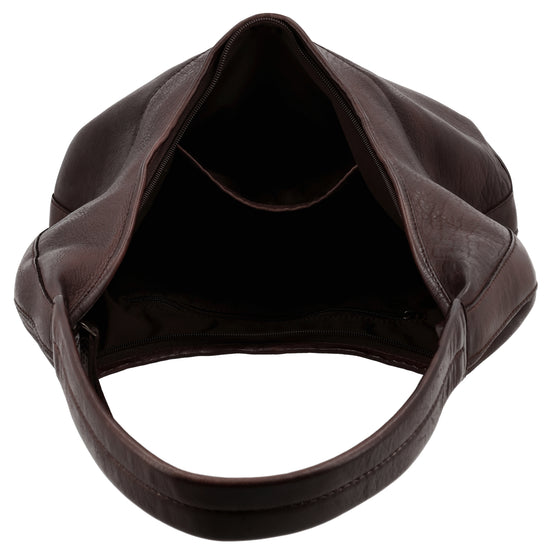 Umhängetasche| Beuteltasche 40x40cm aus Leder in Dunkelbraun mit Reißverschluss - leder-accessoires.com