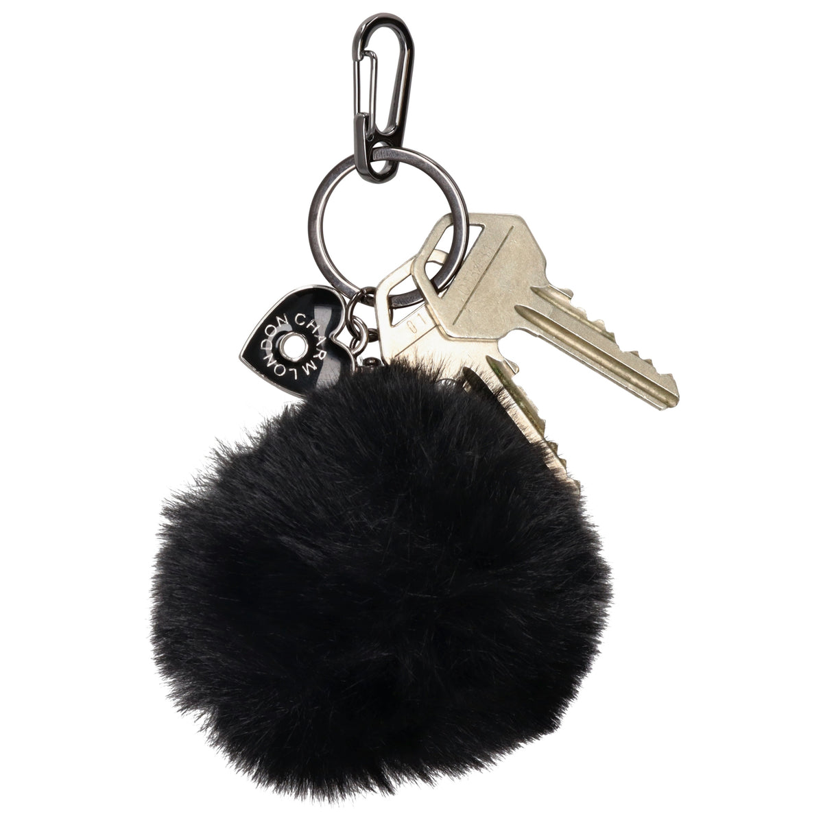 Pompon-Taschenanhänger in Schwarz mit Schlüsselring - leder-accessoires.com