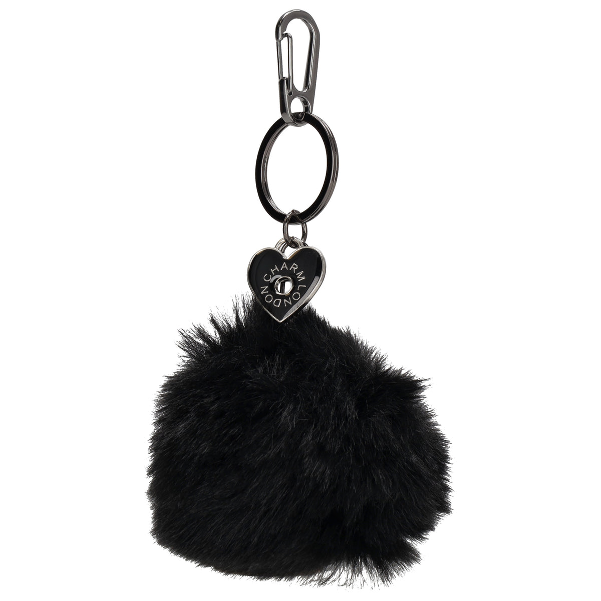 Pompon-Taschenanhänger in Schwarz mit Schlüsselring - leder-accessoires.com