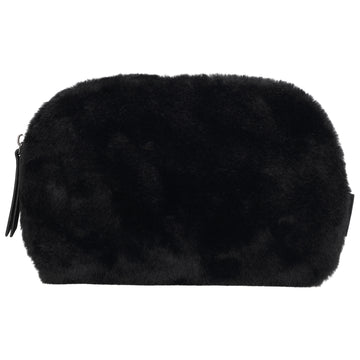 Schwarzer Kosmetikbeutel 23x16,5cm aus weichem Kunstfell – kompakt & praktisch - leder-accessoires.com